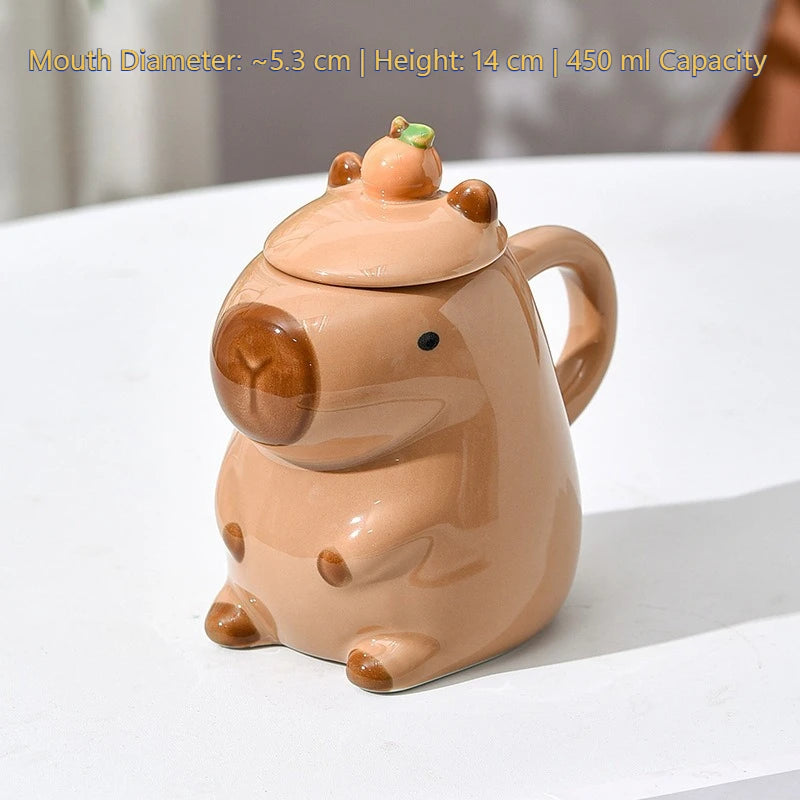 Mug capybara cartoon céramique avec couvercle grande capacité - vue 6 sur 7