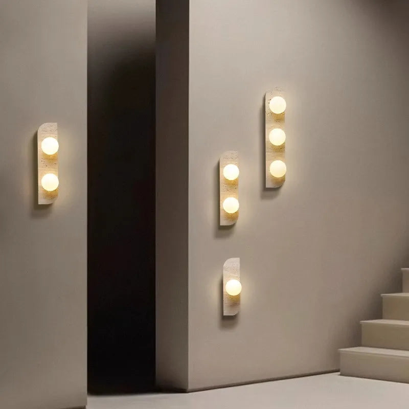 applique murale en pierre naturelle verre blanc pour escaliers allée - vue 3 sur 9