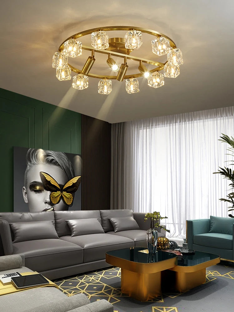 lustre en cuivre et cristal pour décoration moderne 2024 - vue 3 sur 10