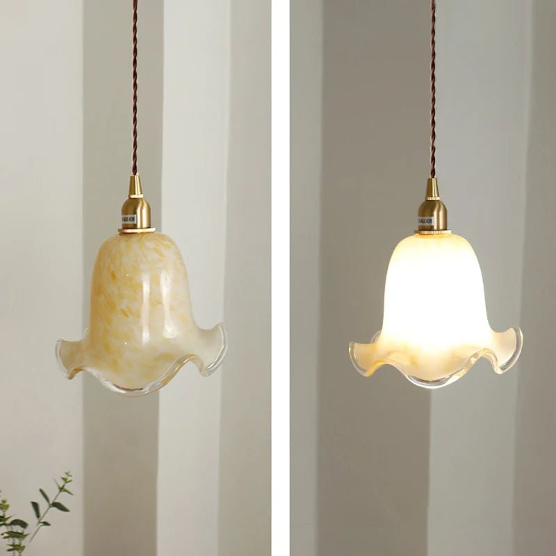 suspension à led fleurs européennes en laiton et verre rétro minimaliste - vue 6 sur 7