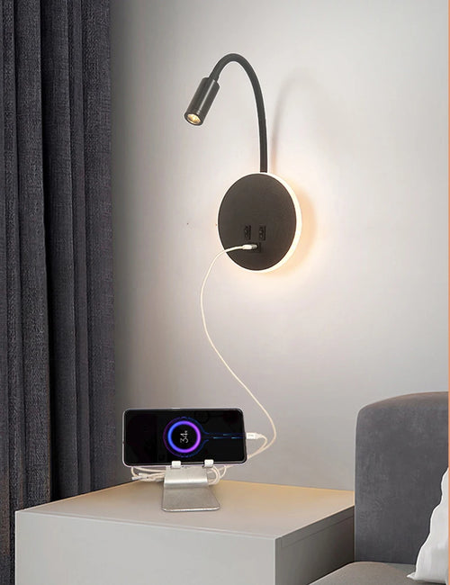 Moderne LED-Wandleuchte mit USB-Anschlüssen und Schalter - vue 4 sur 22