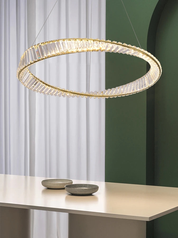 lustre en cristal design en acier inoxydable pour décoration moderne - vue 5 sur 7