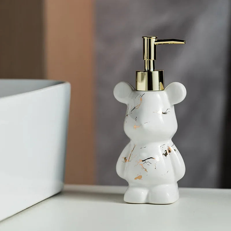 distributeur de savon en céramique ourson marbré pour salle de bain - vue 6 sur 7