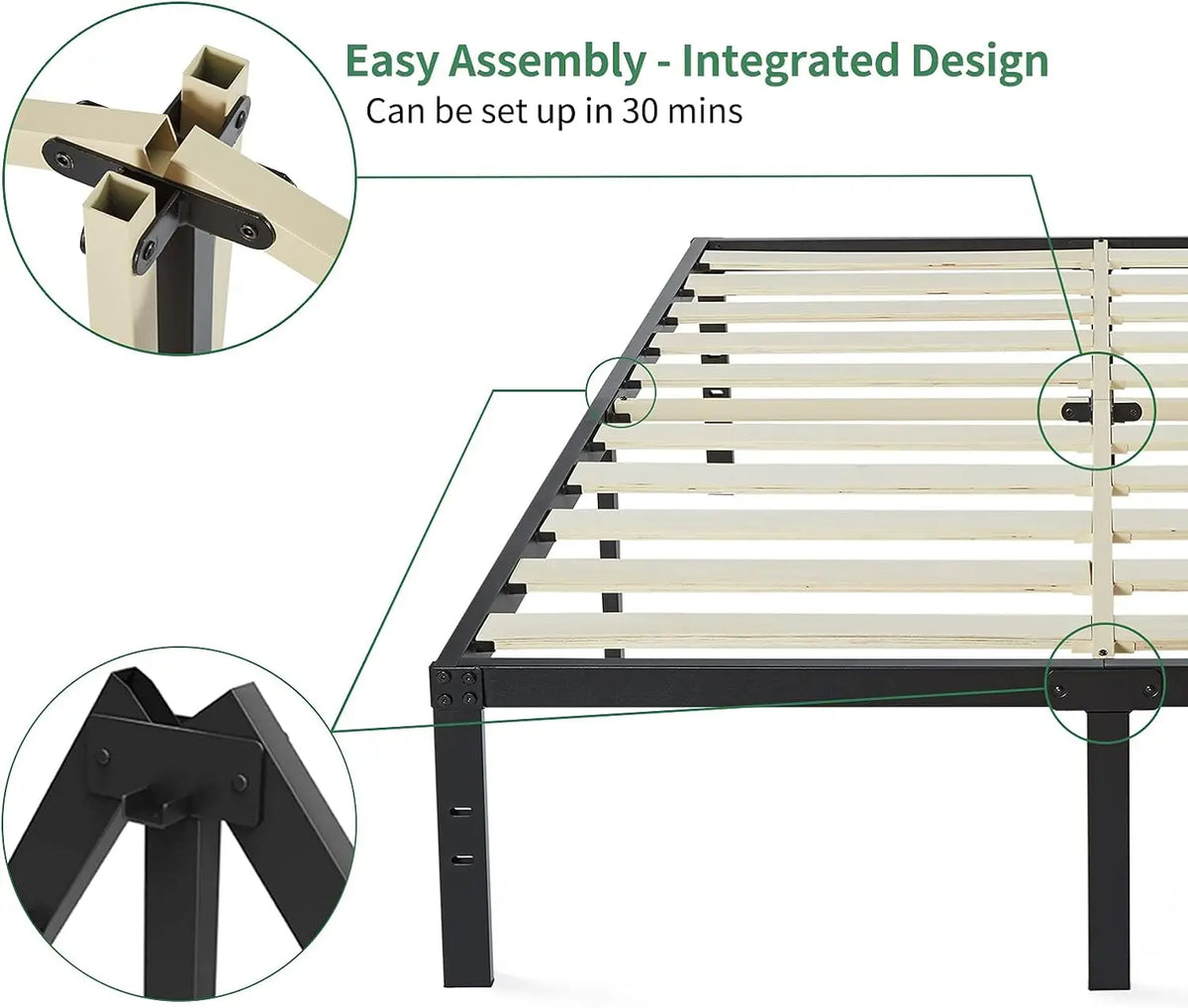 DDPNKL Metal Bed Frame 16 Inch, Heavy Duty Bed Frame with Wooden Slats, 16 Inch Mattress Foundation/No Box Spring Needed