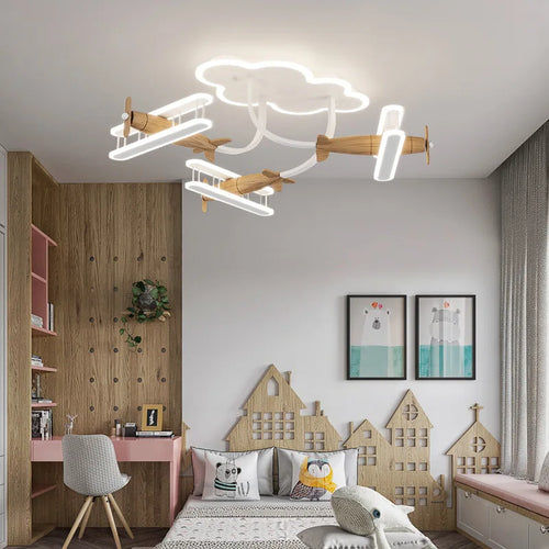 Deckenleuchte Flugzeug aus Holz für modernes und gemütliches Kinderzimmer - vue 3 sur 8