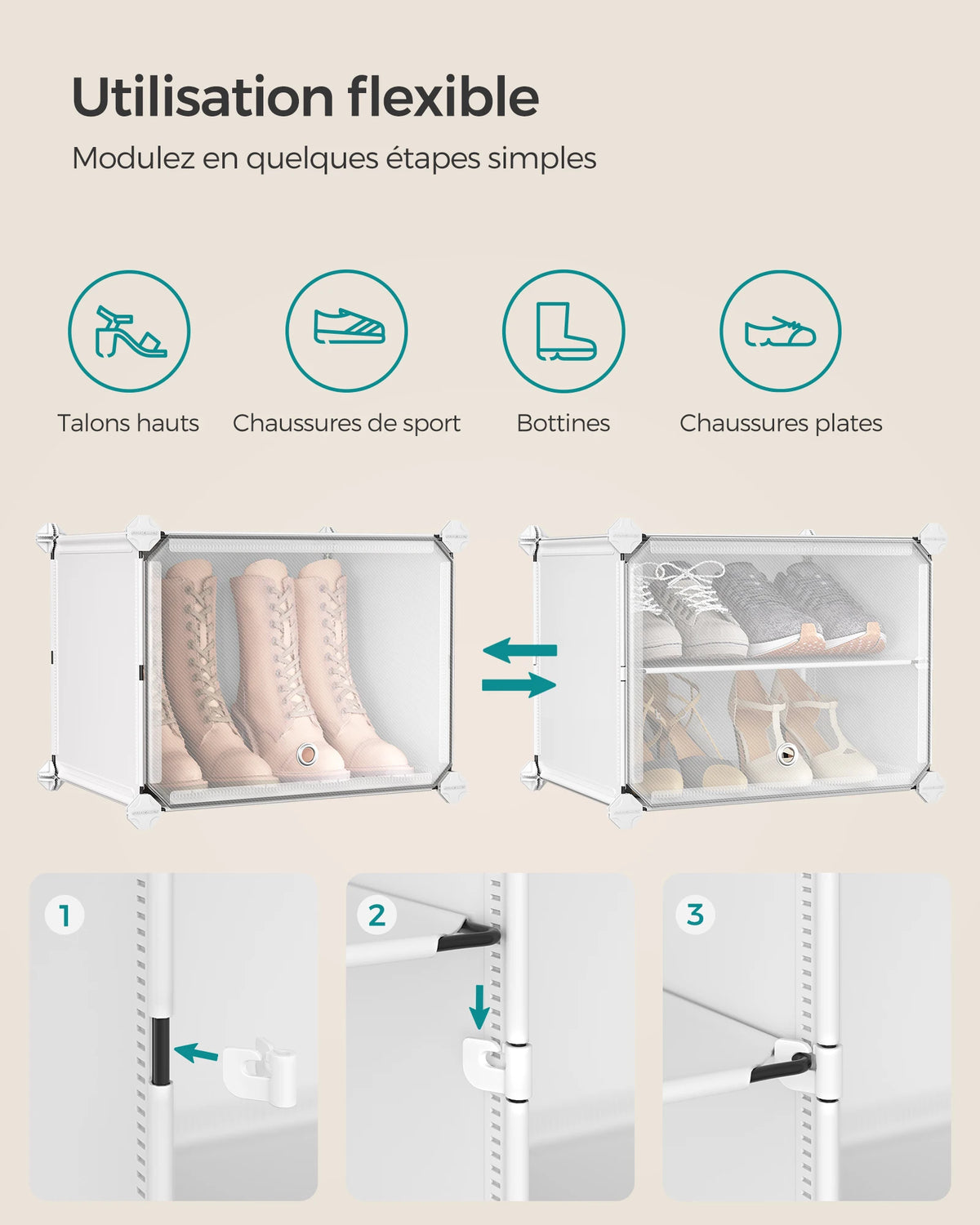 SONGMICS Étagère à Chaussures 12 Compartiments, Étagère de Rangement Modulable, Compartiment de 30 x 40 x 30 cm, Blanc - vue 4 sur 7