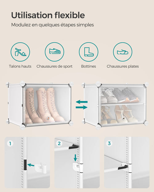 SONGMICS Étagère à Chaussures 12 Compartiments, Étagère de Rangement Modulable, Compartiment de 30 x 40 x 30 cm, Blanc - vue 5 sur 7