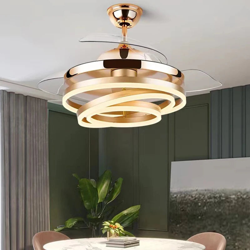 ventilateur de plafond moderne 	 avec lumières led télécommande rechargeable - vue 3 sur 15