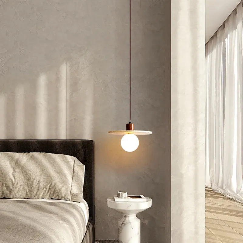 Travertin jaune style japonais wabi-sabi chambre lampe suspendue design rétro restaurant allée suspension - vue 6 sur 15