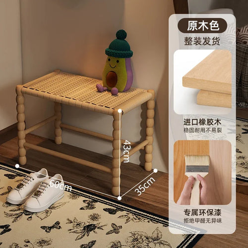 Creative Gourd Stool, French Woven Solid Wood Stool, Household Shoe Changing Stool, Living Room Sofa Side Shelf - vue 9 sur 13