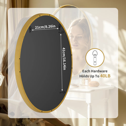 Oval Gold Bathroom Mirror, Gold Framed Mirror for Wall, Metal Frame Gold Circle Mirror Decorative - vue 7 sur 7