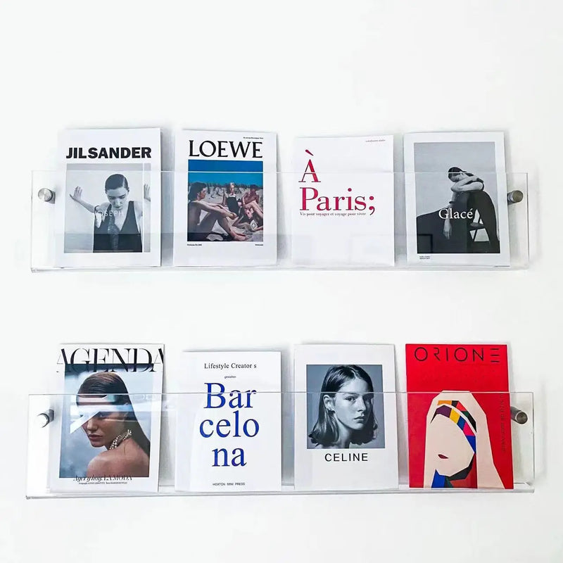 support mural en acrylique transparent pour magazines et livres