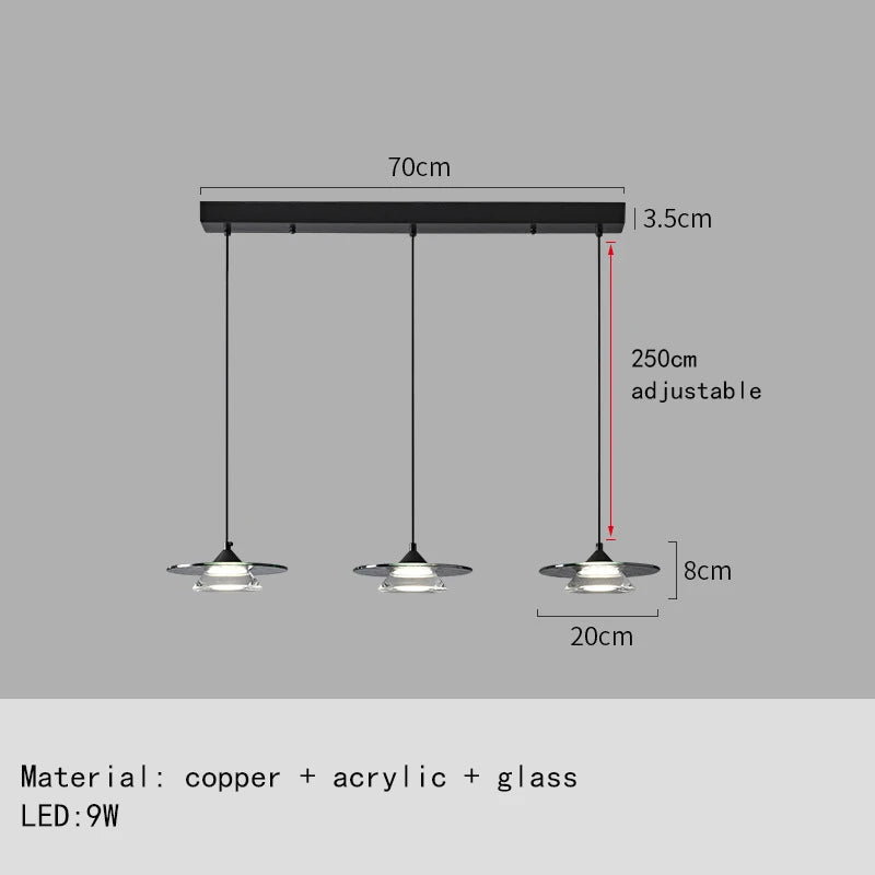 LED-Pendelleuchte modernes Design aus Glas und Kupfer mit höhenverstellbarem Kabel