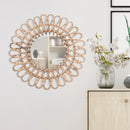 Wall Mirror, Round Wicker Rattan Decorative Mirror, Rustic Natural Rattan Wall Decor with Mounted Frame for Bathroom Hallway