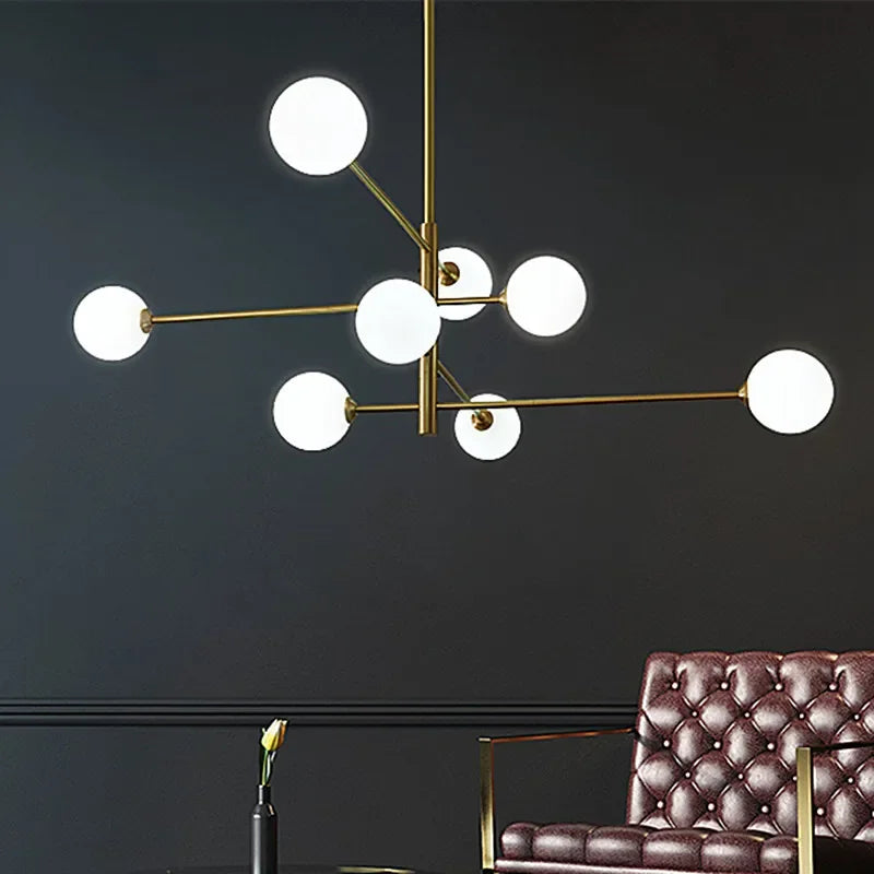 lustre scandinave 6 ou 8 lumières led design moderne - vue 4 sur 10