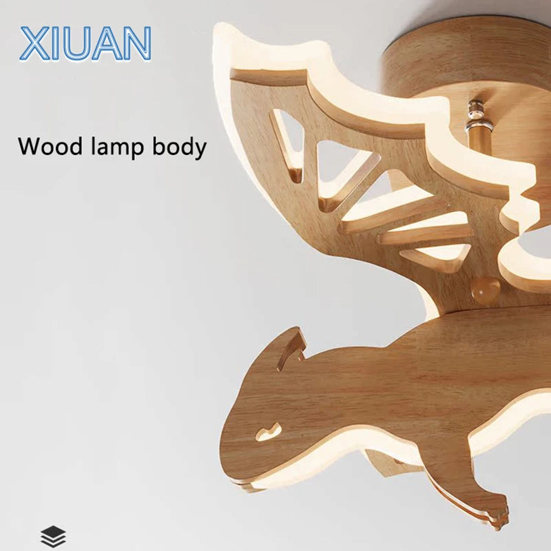 lustre dinosaure en bois pour chambre enfant et salle de jeux - vue 6 sur 7
