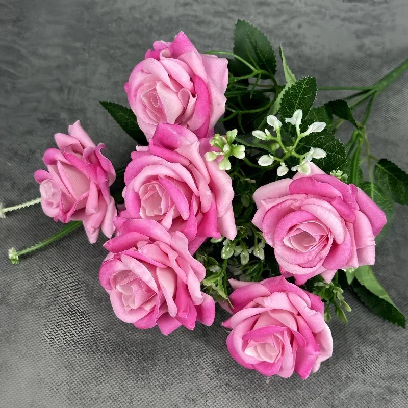 décoration mariage bouquet de roses artificielles en soie 7 têtes - vue 5 sur 14