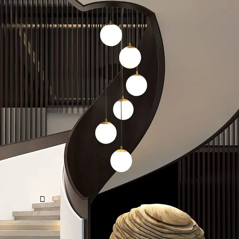 lustre nordique avec lampes de boule en verre laiteux suspendues - vue 5 sur 13