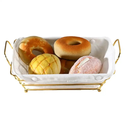Golden Metal Wire Bread Baskets for Storage Pantry, Fruit Sorage Basket Container Durable Desktop Decoration Snack Box - vue 2 sur 6