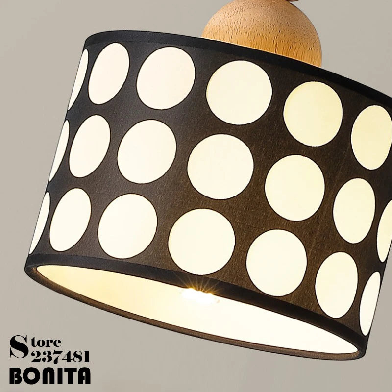 lustre rétro à pois en noyer pour décoration intérieure - vue 7 sur 8