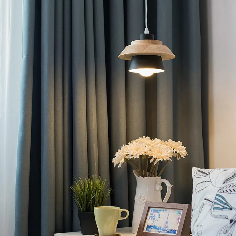 Sweet Home Macaron couleur LED fer bois Suspension Luminaire Lustre suspendu lumières intérieur Lustre lampes plafond décoration - vue 6 sur 8