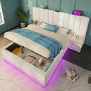 Upholstery bed 180 × 200, double bed storage bed with App Control LED and USB-C charging function, bed rack with slatted frame, PU, White, O