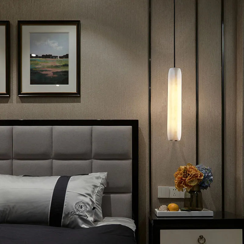 lampe suspendue moderne en marbre naturel et laiton ajustable - vue 5 sur 7