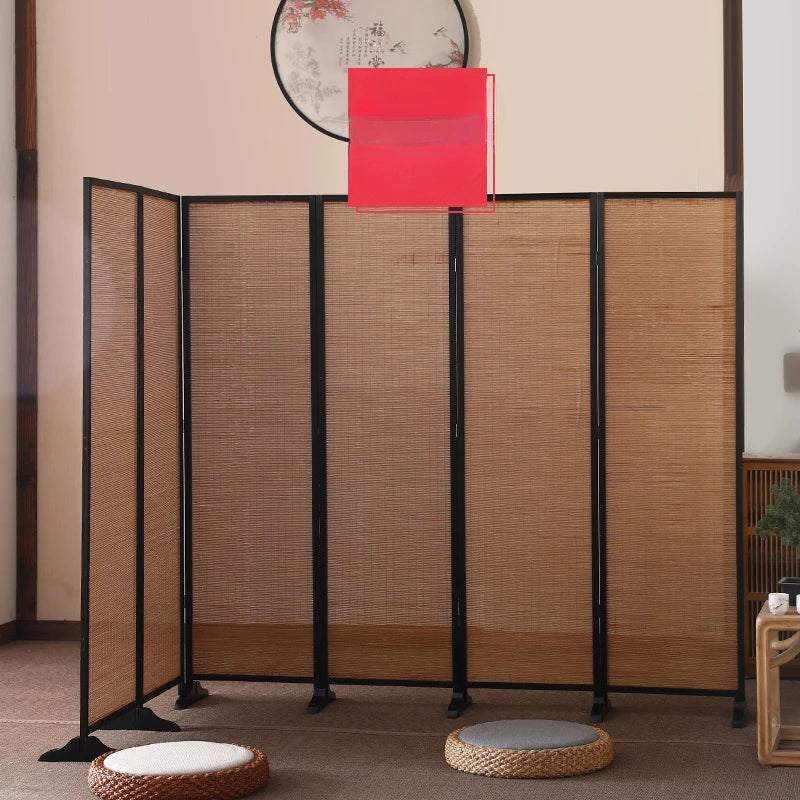 Chinese style bamboo screen partition wall, folding movable baffle in living room, blocking modern minimalist office