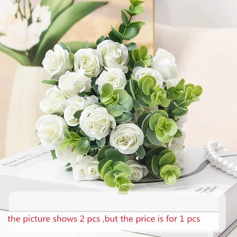 bouquet de roses artificielles eucalyptus décorations florales polyvalentes - vue 11 sur 12