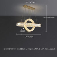 Lustre LED led moderne en acier doré avec cristaux et câble réglable