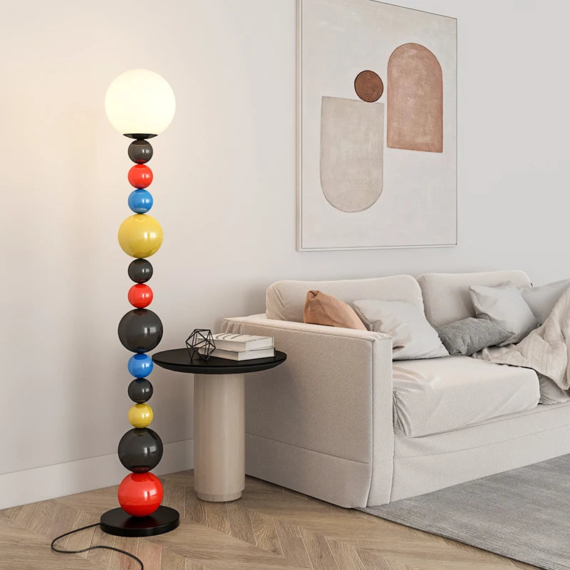lampadaire moderne à perles colorées et abat-jour en verre - vue 3 sur 9