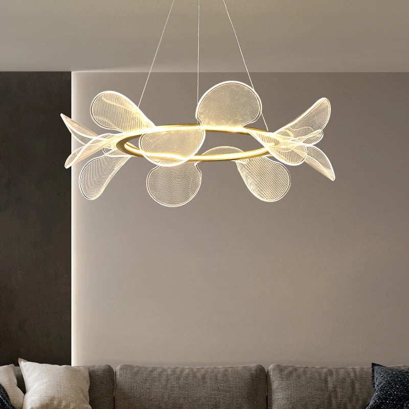 lustre en acrylique avec anneau doré à intensité variable  livraison directe