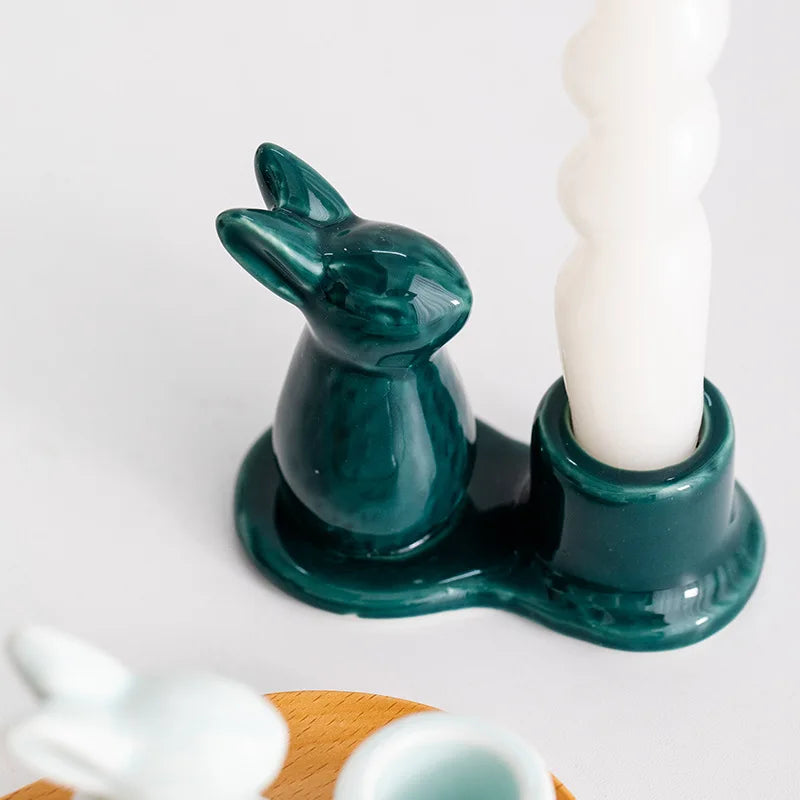 bougeoirs en céramique lapin décoratifs pour la maison - vue 4 sur 11