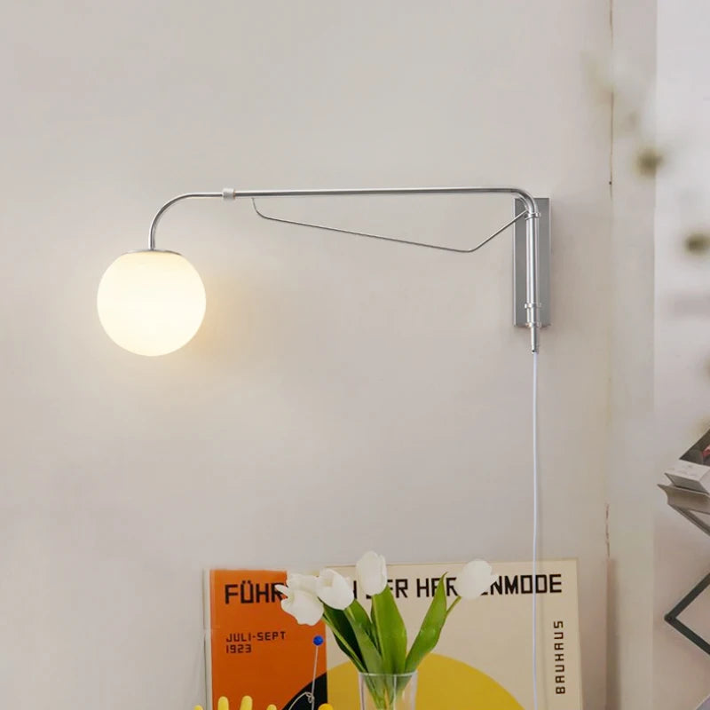 applique murale led avec bras à bascule en verre pour lecture - vue 3 sur 7