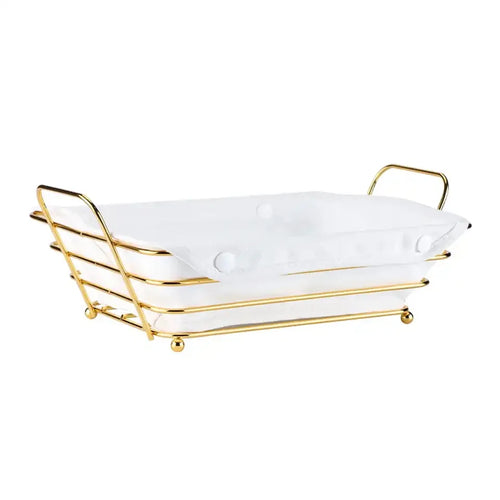 Golden Metal Wire Bread Baskets for Storage Pantry, Fruit Sorage Basket Container Durable Desktop Decoration Snack Box - vue 6 sur 6