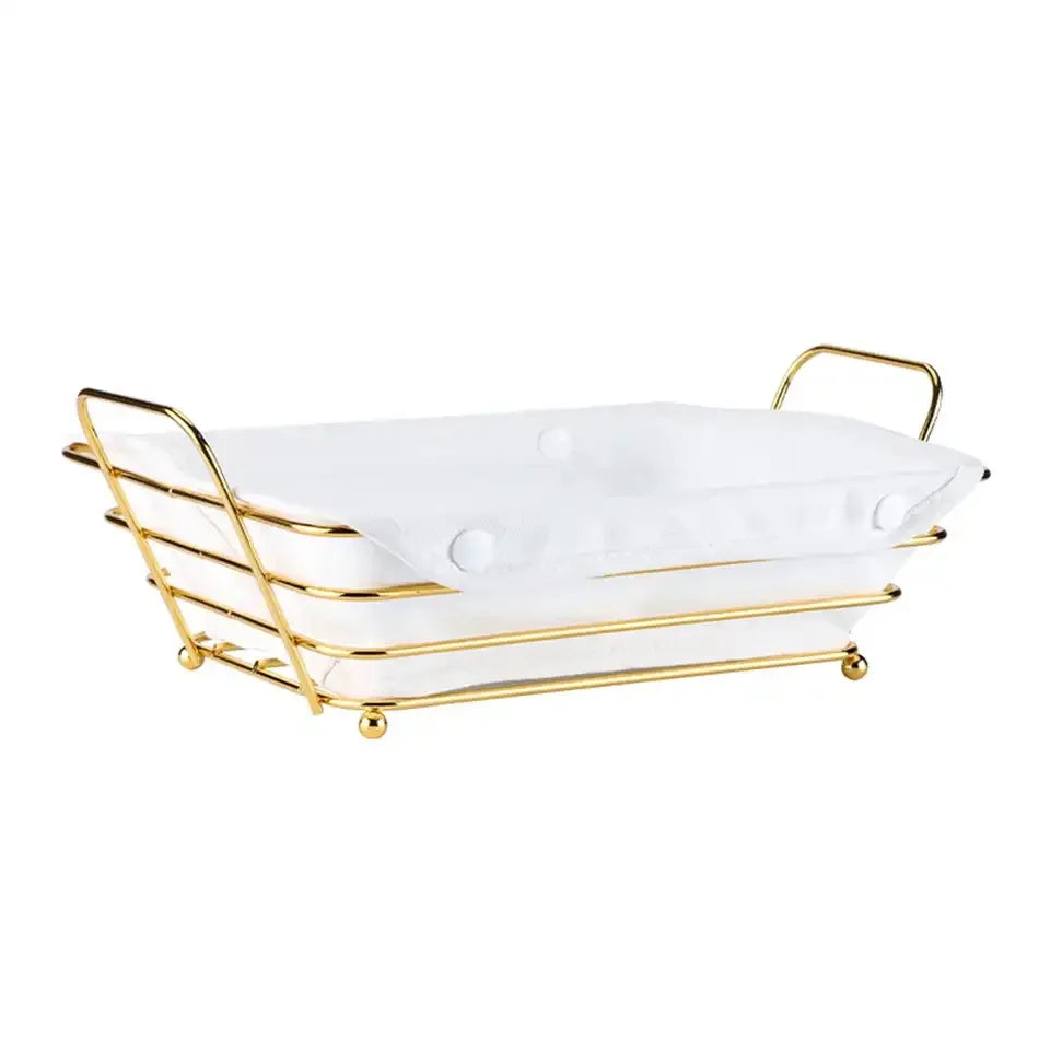 Golden Metal Wire Bread Baskets for Storage Pantry, Fruit Sorage Basket Container Durable Desktop Decoration Snack Box - vue 5 sur 6