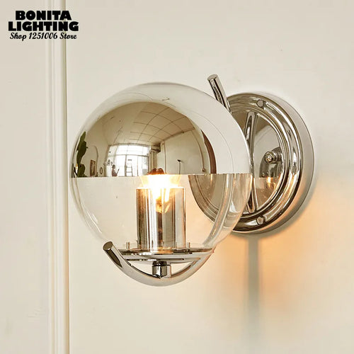 Boule d'espace argent Simple élégant haricots magiques petites appliques appliques murales boule de verre semi-plaqué chromé appliques murales couloir de chambre à coucher