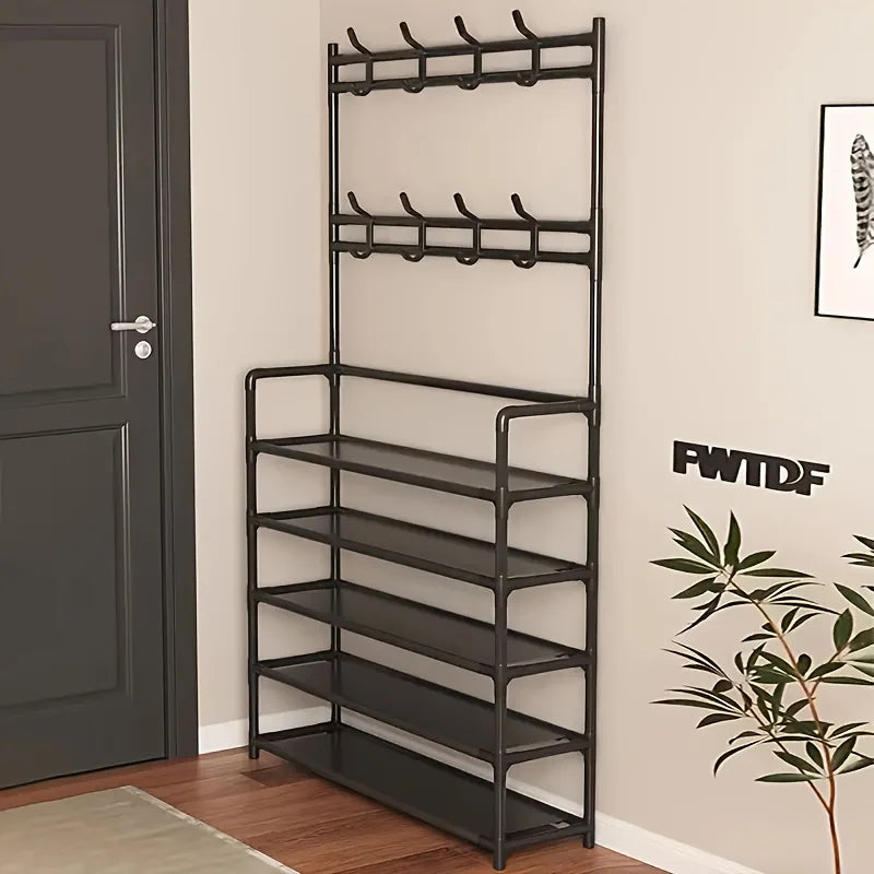 1 Piece 4/5 Ply 23" Carbon Steel, Multipurpose Clothes and Shoe Rack, Black/White, Self Assembly Required
