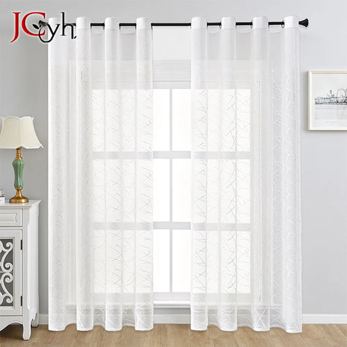 Voilage tulle a motifs rayures style moderne salon