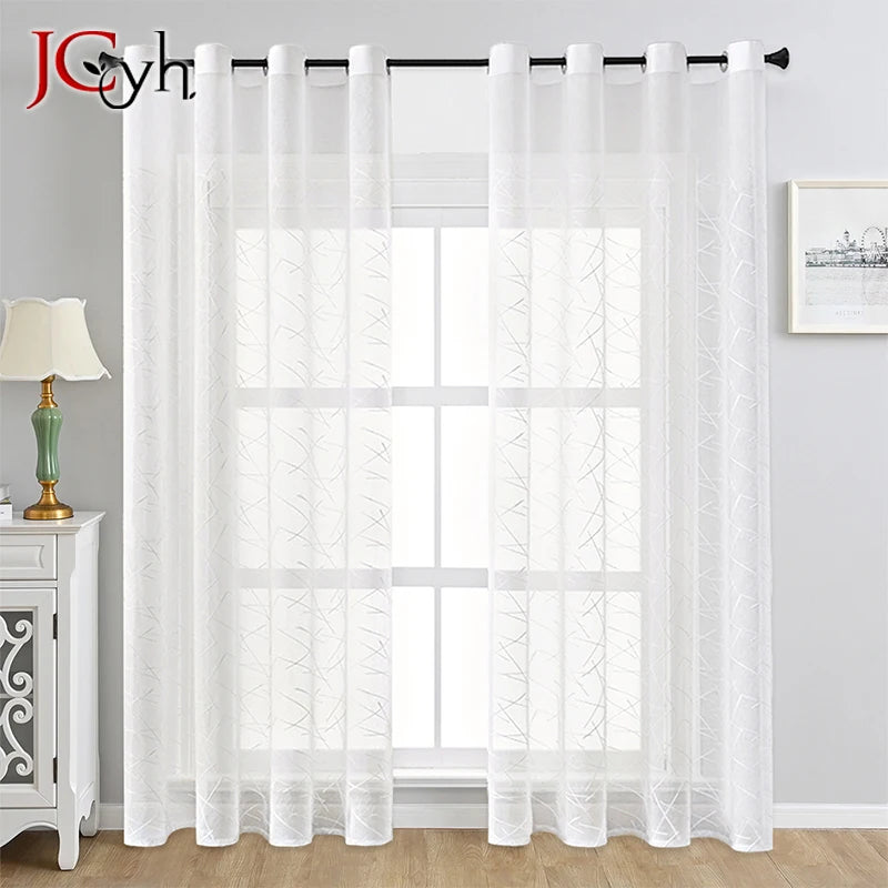 Voilage tulle a motifs rayures style moderne salon - vue 3 sur 7
