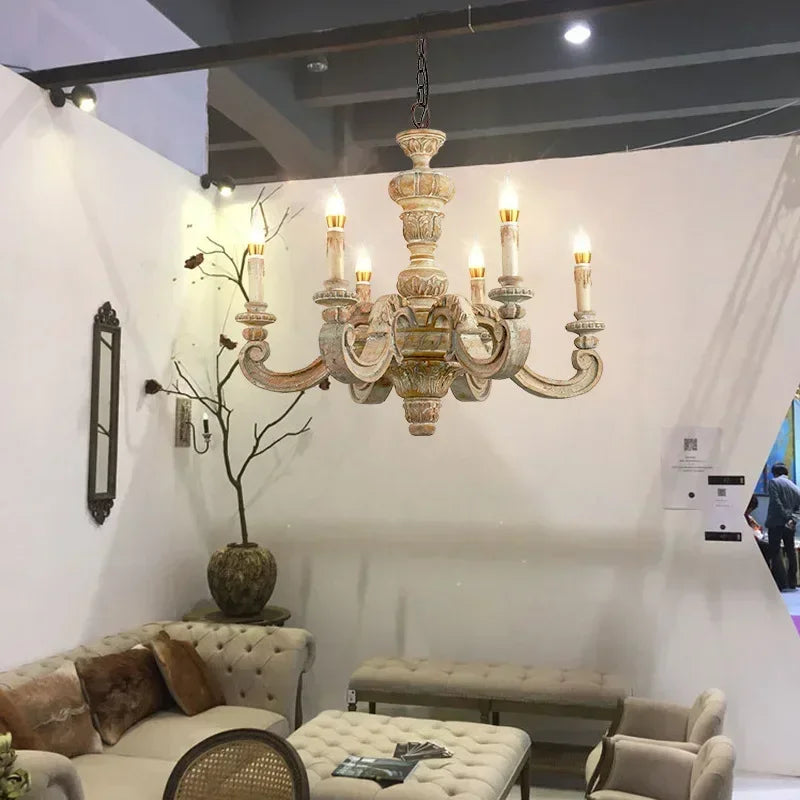 lustre romain en bois sculpté rétro pour décoration élégante - vue 5 sur 12