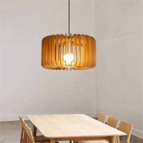 Handgefertigte LED-Pendelleuchte aus Holz in Kürbisform modern - vue 3 sur 19
