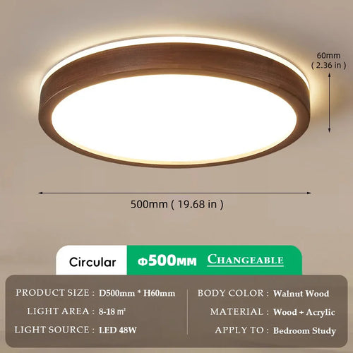 Walnut Wood Ceiling light, Wabi-sabi Simple Modern Vintage style, Bedroom lighting for Bathroom, Bedroom, dining room, Study - vue 13 sur 16