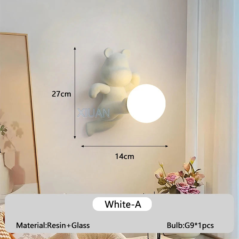 Wandleuchte Bär aus Harz und Glas für Kinder