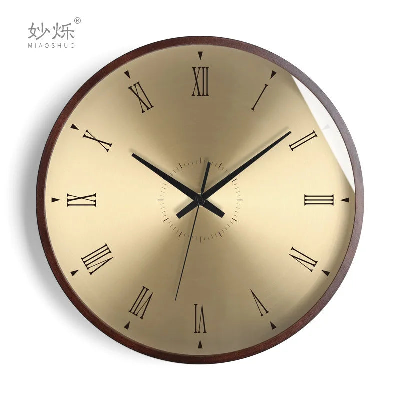 horloge murale design moderne en bois doré silencieuse et créative - vue 19 sur 19