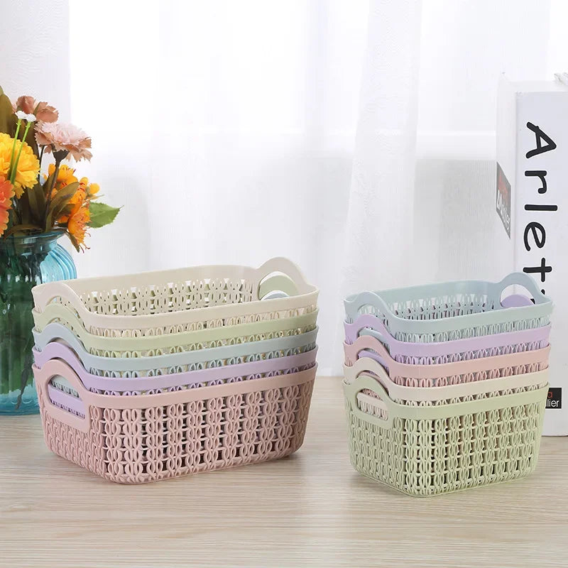 panier de rangement portable en rotin et plastique pour divers articles - vue 4 sur 9