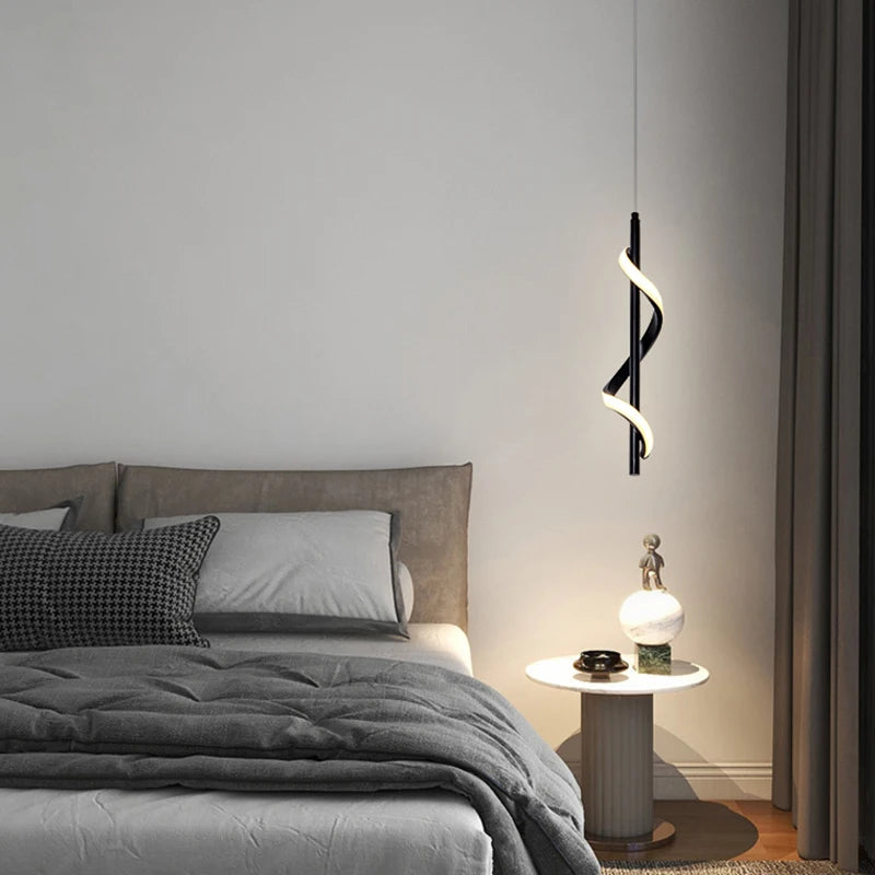 suspension led modernes avec long câble spirale - vue 5 sur 7