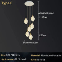 Suspension design Escalier moderne hôtel luxe en céramique pétale lumière LED