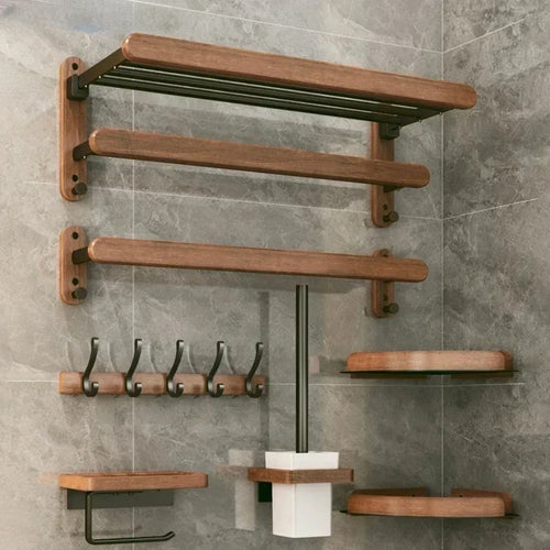 porte-serviettes en bois et aluminium organisateur mural pour accessoires de douche