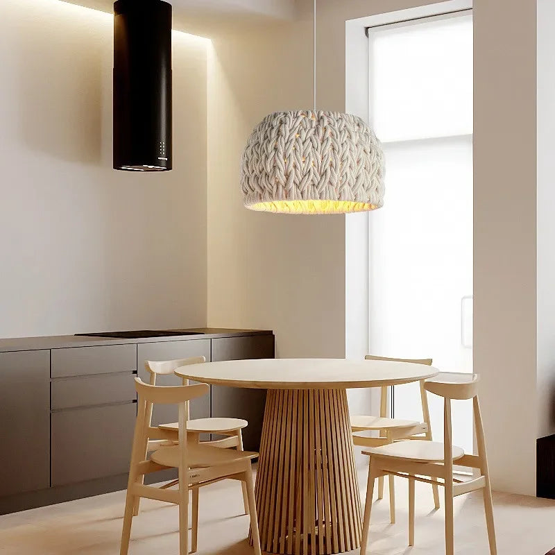Unique tricoté corde Wabi Sabi Lustre nordique E27 suspension LED lumières barre suspendre luminaires Lustre minimalisme lampe suspendue - vue 6 sur 8